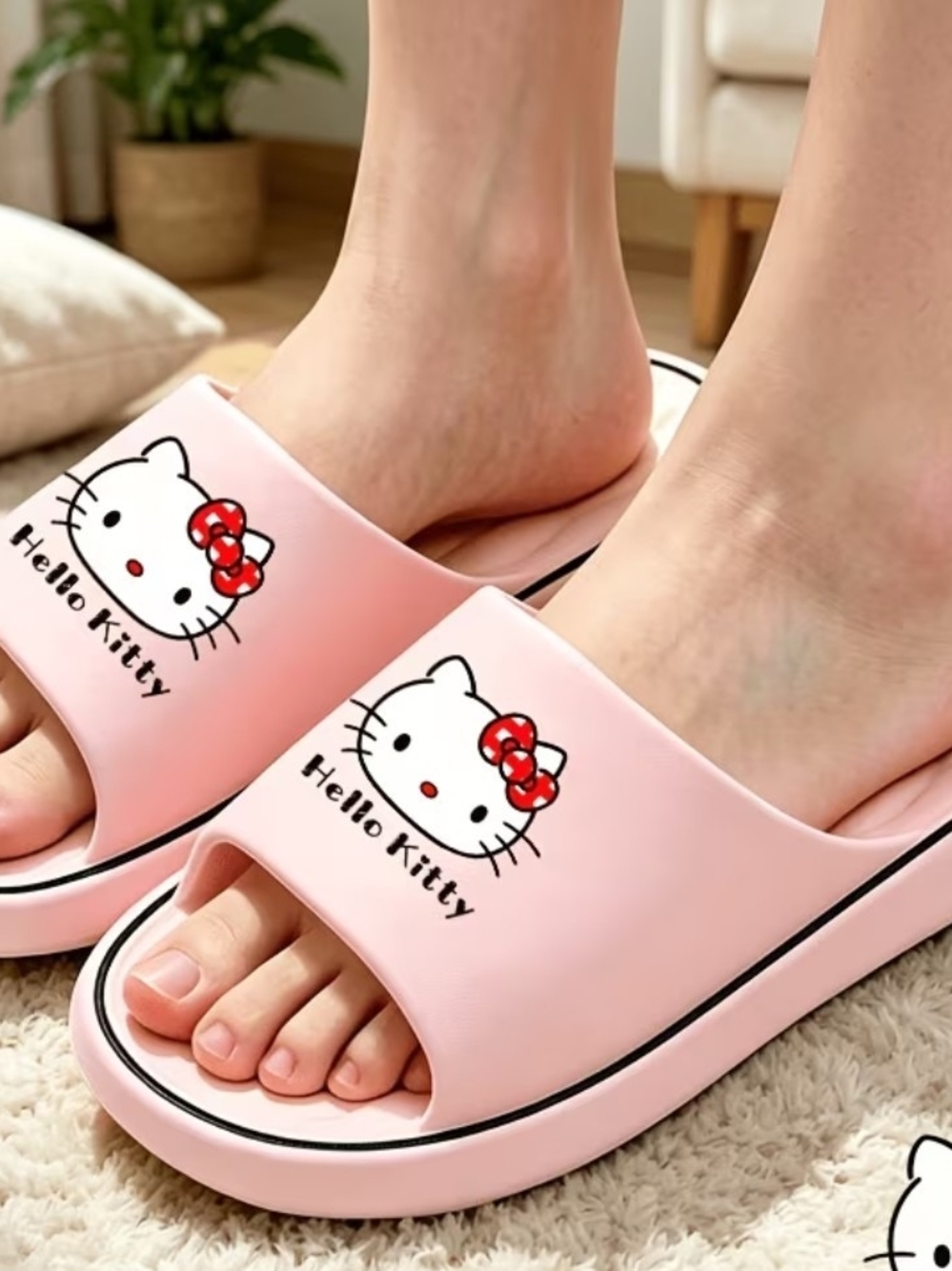 Hello Kitty Pink M Slide Sandals with Red Bow Women's 9
